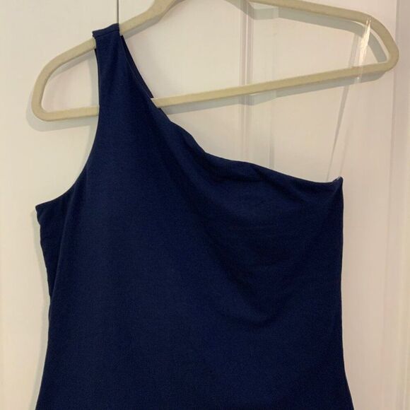 Lands’ End One-Shoulder Navy Blue Stretch Tank Top With Shelf Bra Small New - Picture 3 of 11